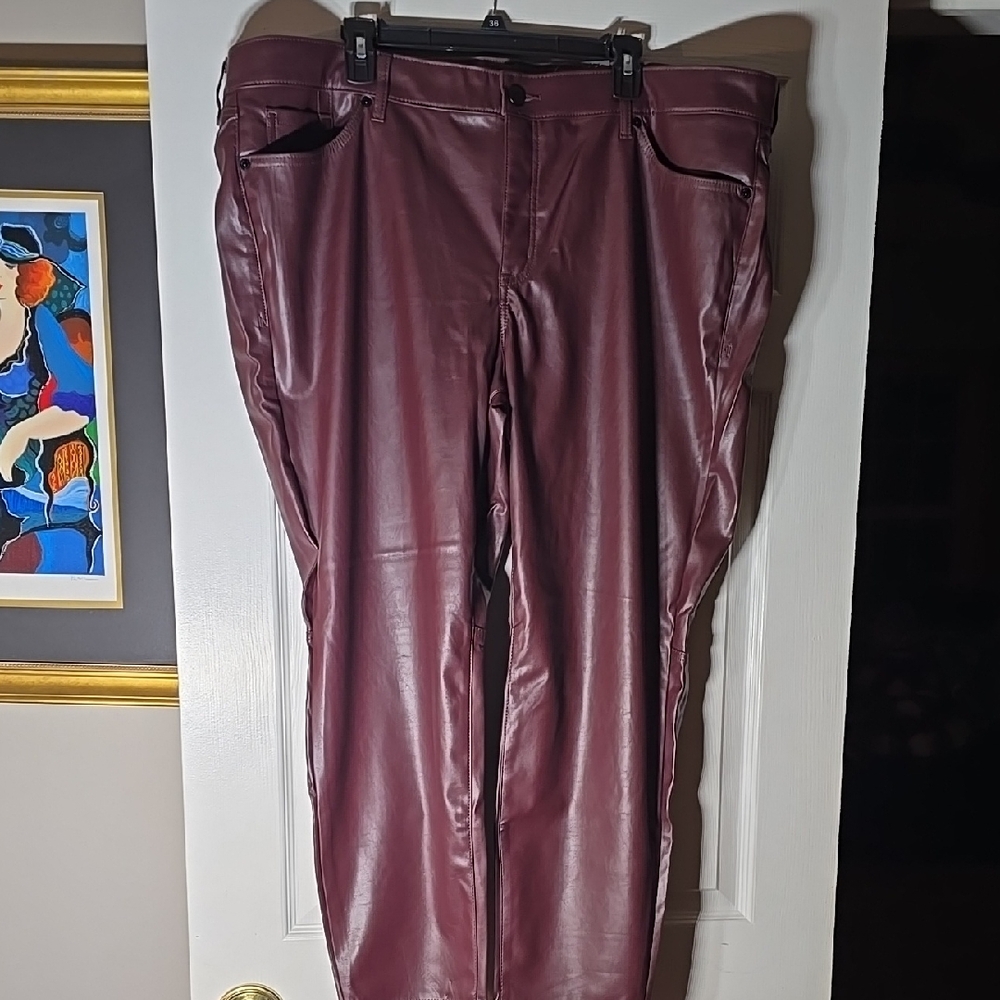 Burgundy Faux Leather Pants